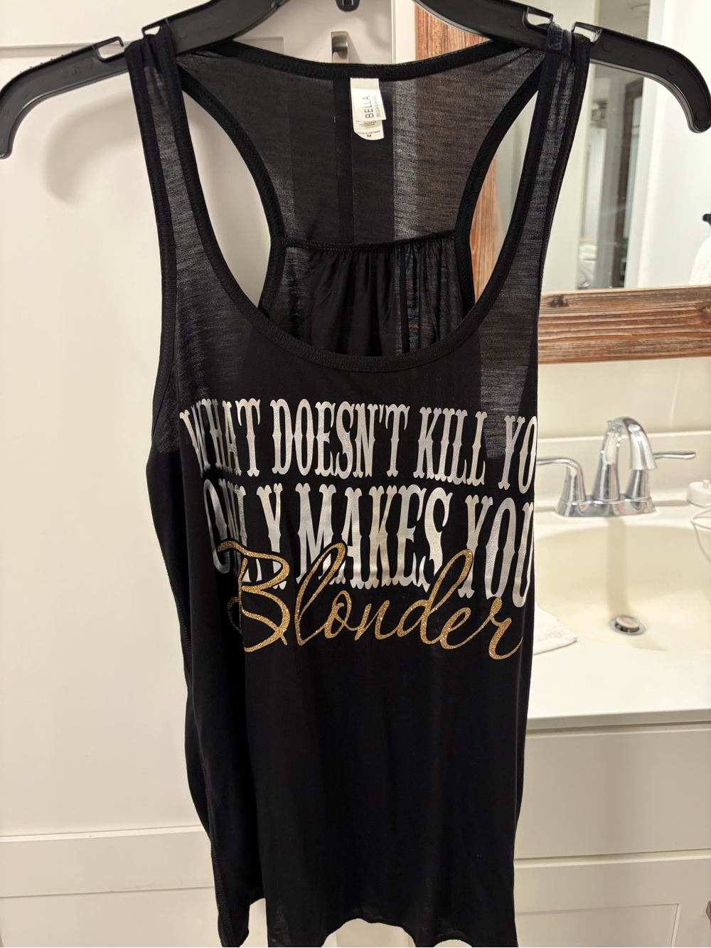 Bella Canvas Black Racerback Tank with Gold Script Accents